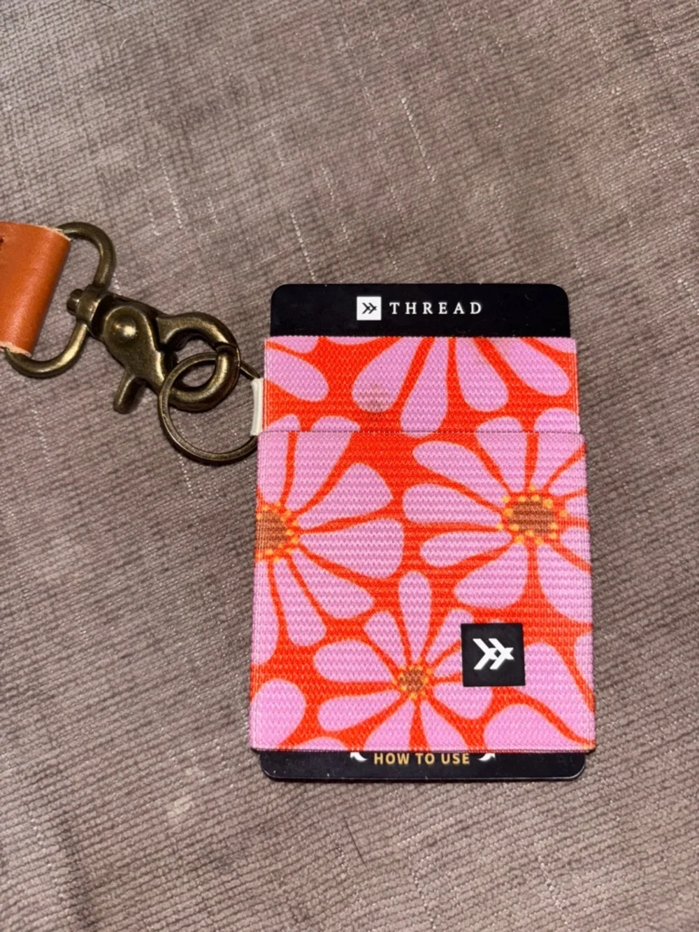 THREAD Floral Pink & Coral Lanyard with Card Holder